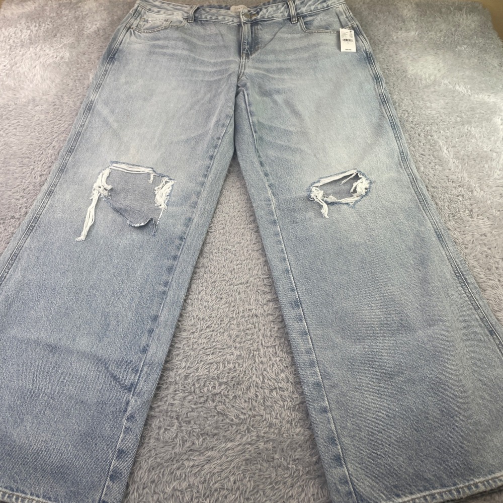 PacSun Low Rise Baggy Jeans Womens 32 Blue Distressed Ultra Wide Leg Shiloh NWT